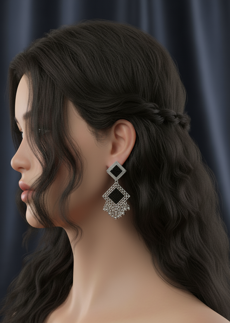 The trending black Noir Rhombus Jhumka for Girls.