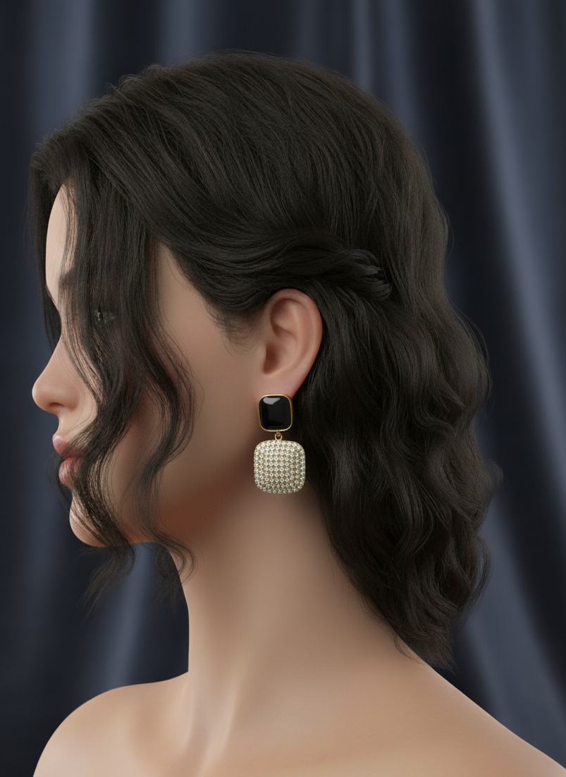 Black & Gold Pave Cube Earrings for girls