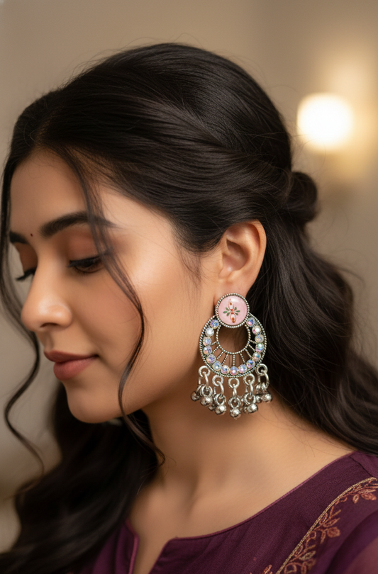 Pink Petal Enamel Jhumki for girls.