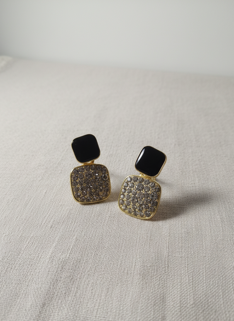 Black & Gold Pave Cube Earrings for girls