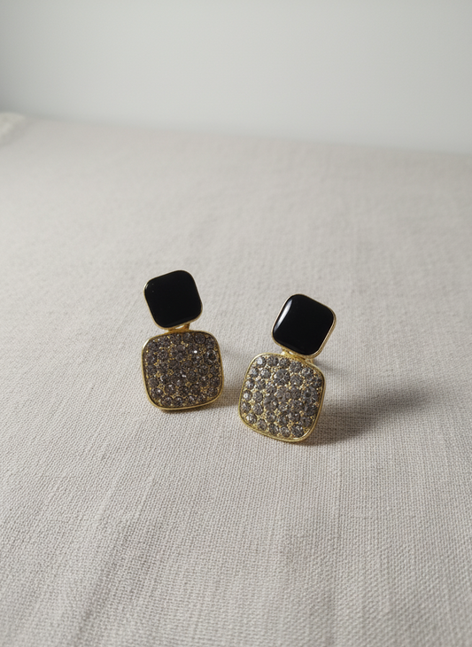 Black & Gold Pave Cube Earrings for girls