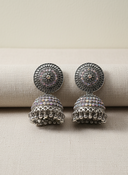 Celestial Aura Oxidized Pastel Stone Jhumkas for girls.